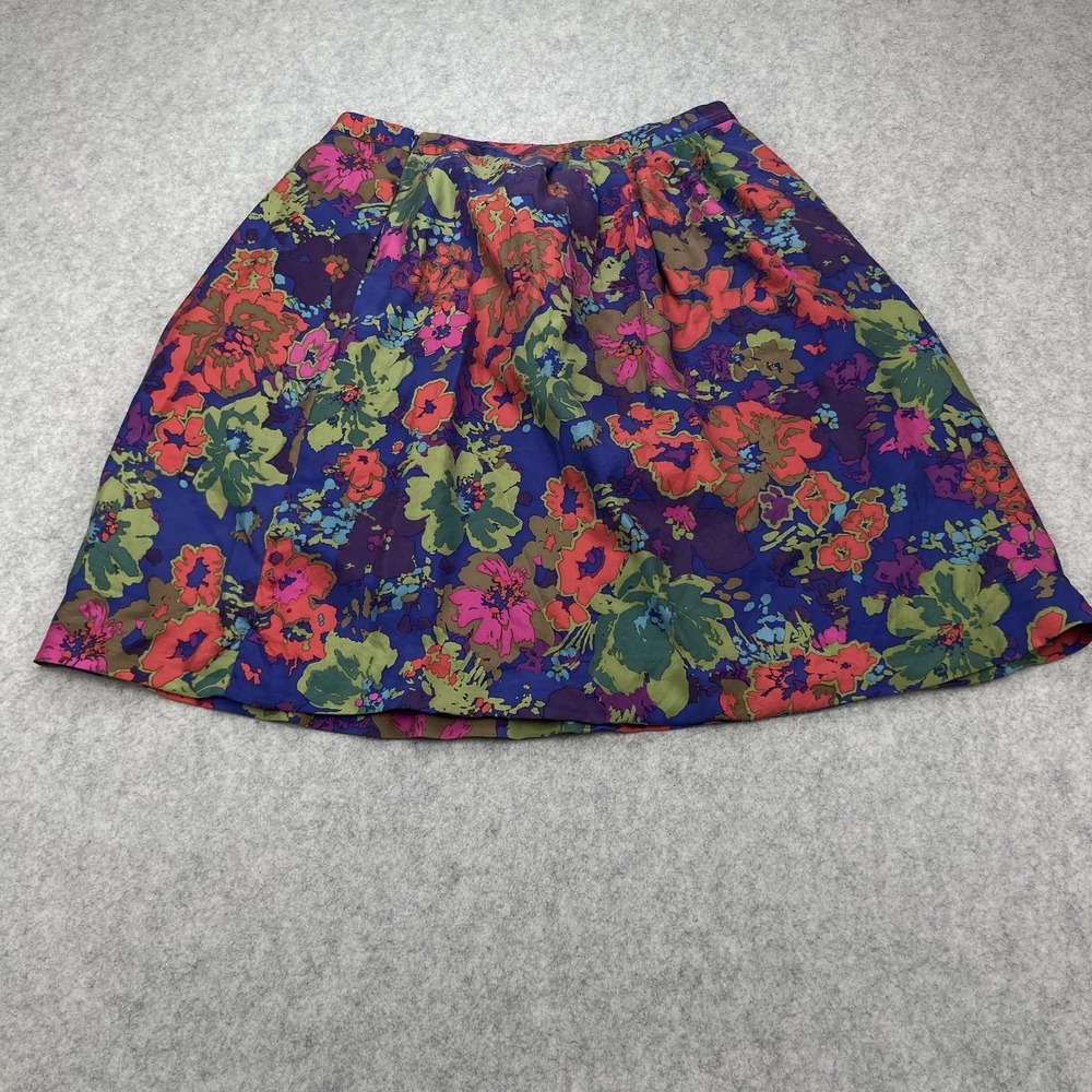 J Crew Skirt Womens 12 Multicolor Floral Silk Pleated Knee Length Lined